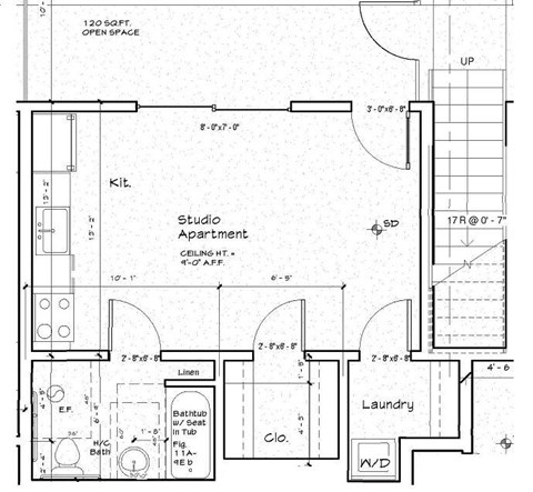 Floor plan for studio, 1 bath, 500 sqft